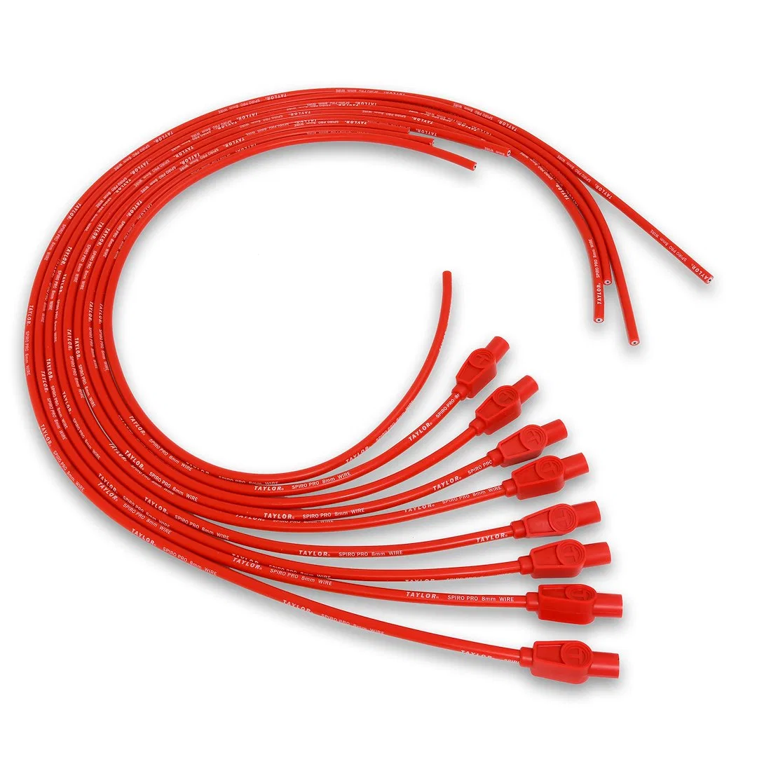 73255 – TAYLOR CABLE Spark Plug Wire Set, Unassembled Red 8 Millimeter Diameter Silicone Spiral Wound Core Straight S...